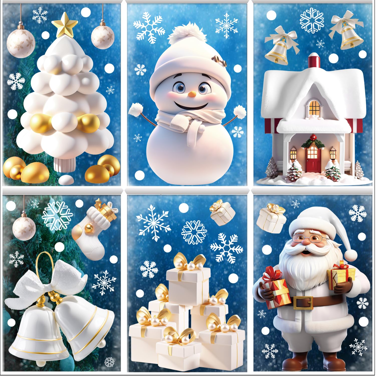AouEtnay 260 Pcs Christmas Window Clings Snowflake Window Clings Stickers Christmas Window Decals for Christmas Window Decorations, 9 Sheets