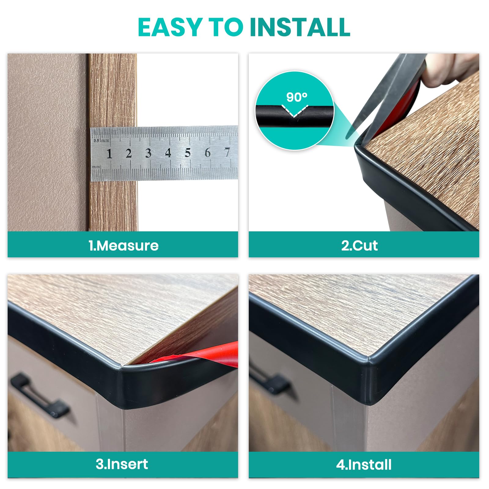 LeapBeast TPE Profilo a U per Protezioni per Bordi, 5M Restauro Mobili Protezione Impiallacciatura di Legno, Bordatura Preincollato Nastro Adesivo per Legno Tavoli