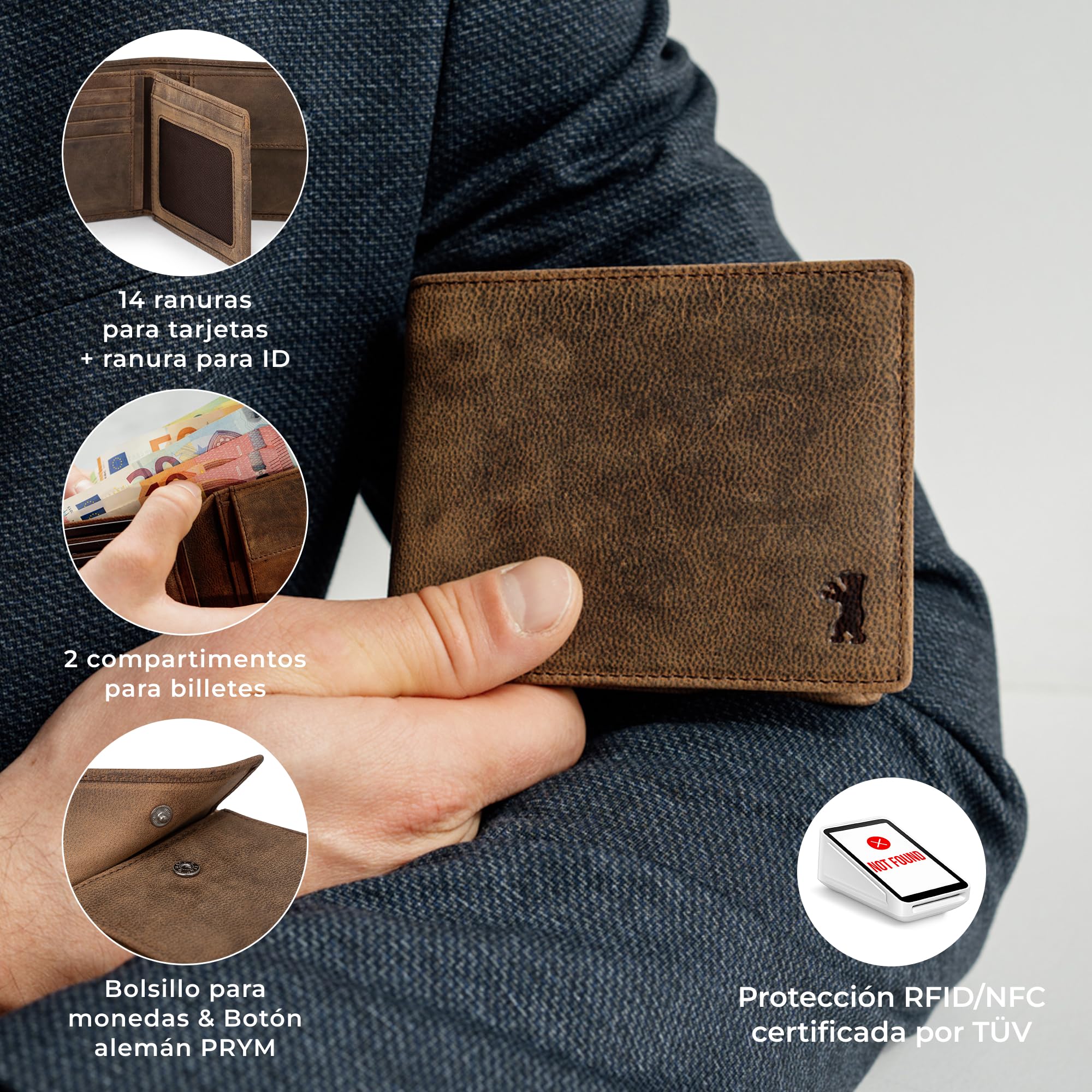 Berliner Bags Cartera de Piel Auténtica para Hombre con Protección RFID, Compartimento para Monedas y Billetes, e Incluye Caja de Regalo – Marrón