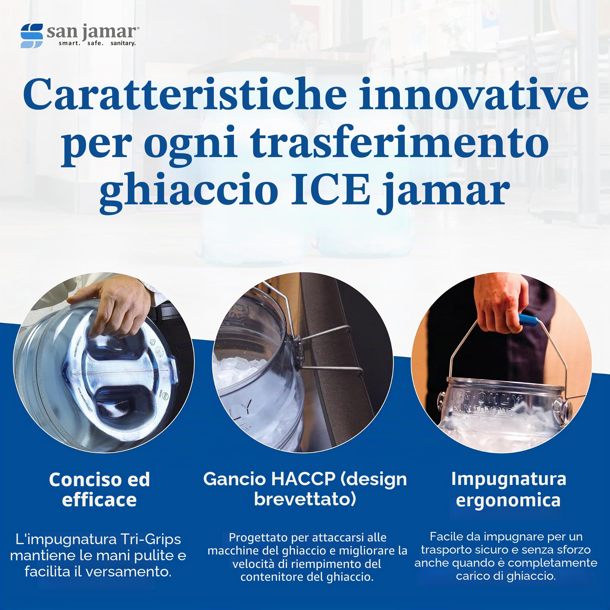 San Jamar Saf-T-Ice - Sacchetti per ghiaccio con gancio per macchina per il ghiaccio per bar, ristoranti, cucine e fast food, 18 litri, colore: blu