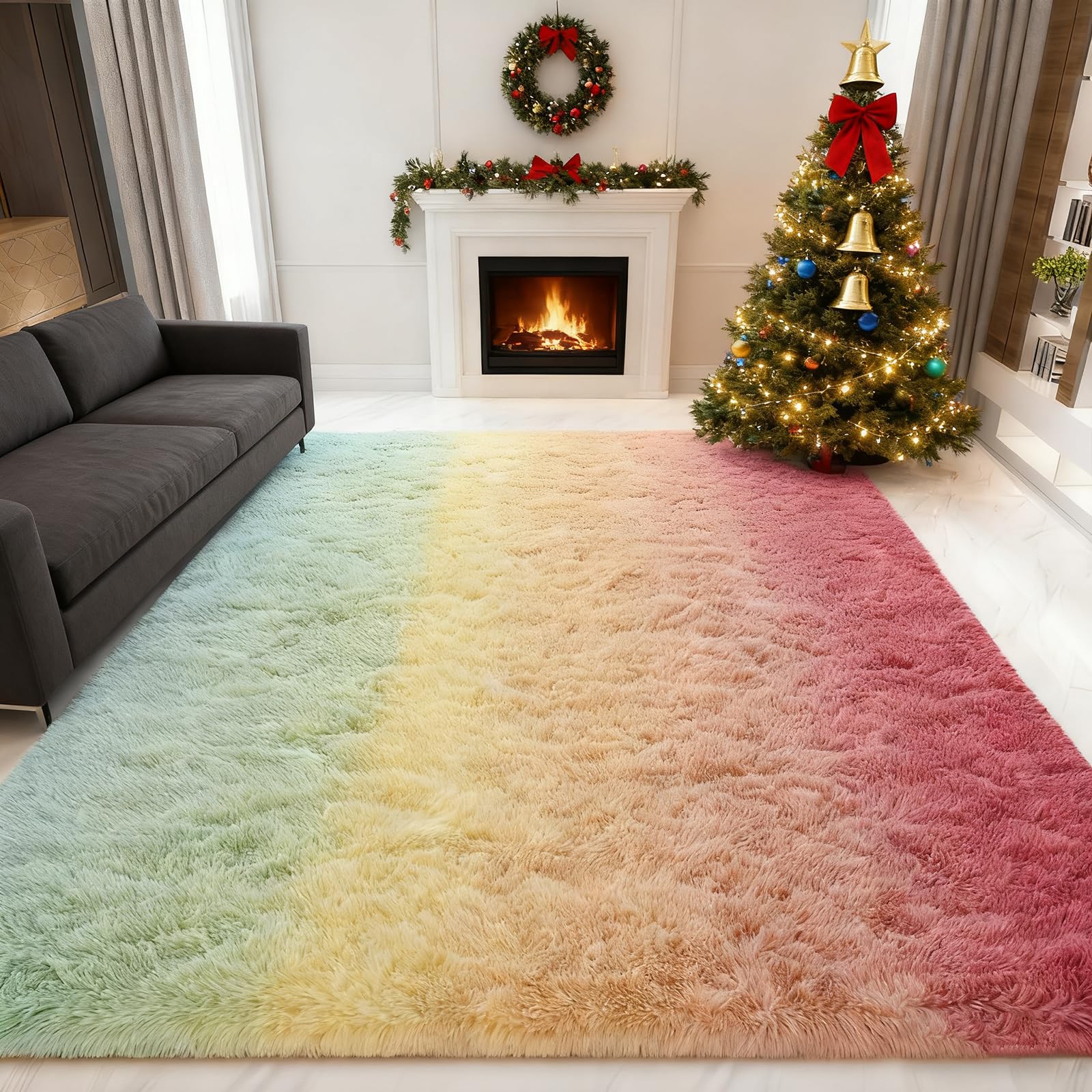 Tapis salon shaggy antidérapant grand format lavable et ultra doux