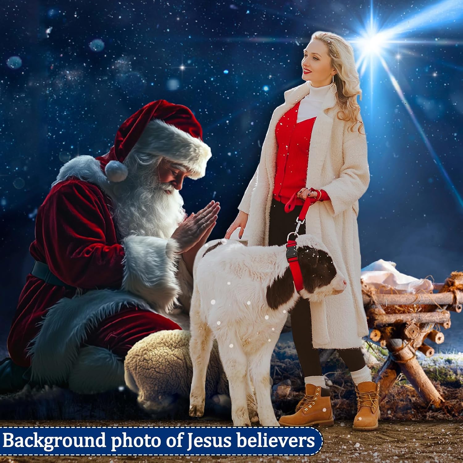 Outdoor Nativity Set Christmas Garage Door Cover Decorations 6 x 13 ft Kneeling Santa Claus Praying to Baby Jesus Nativity Garage Large Xmas Nativity Scene for Outdoor Holiday Party Favors
