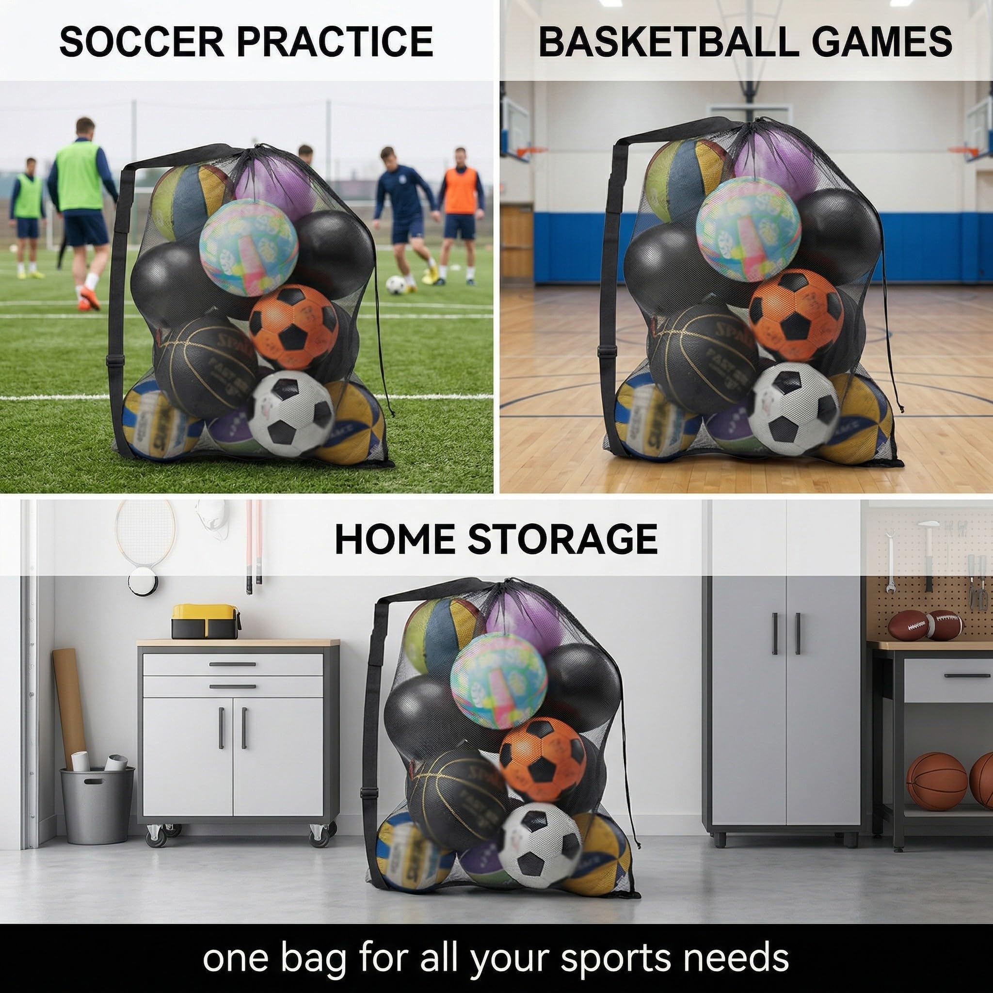 Bolsa de Malla para Balones de Fútbol Grande 30x40 pulgadas 75x100 cm con Cordón y Correa de Hombro