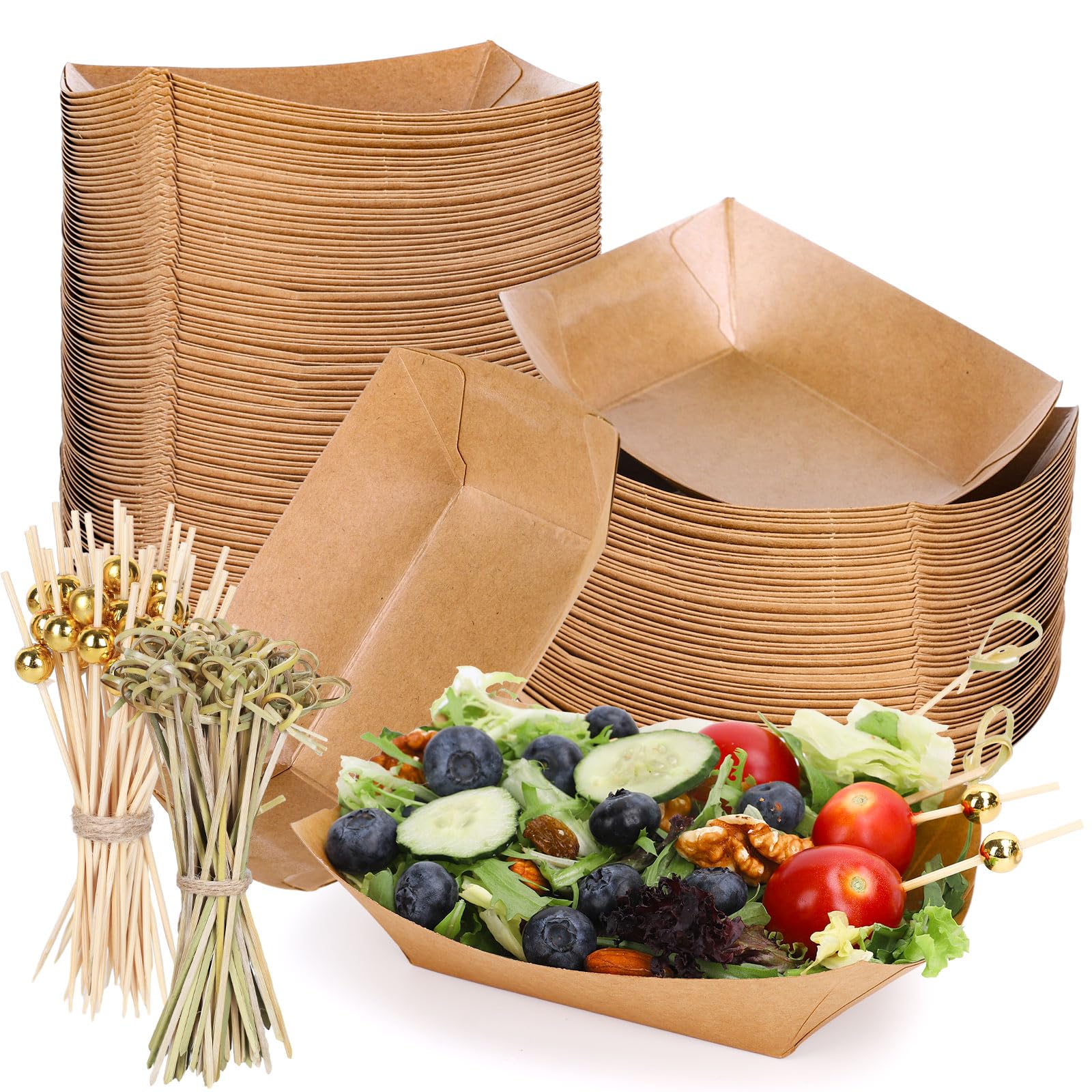 Barquettes en papier kraft jetables anti-fuite pour collations de mariage et kermesses