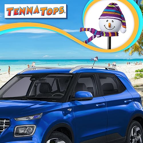 Miniatura 6 de Sombrero y bufanda de invierno púrpura muñeco de nieve para antena de automóvil/colgante de espejo, bonito accesorio para tablero (se adapta a