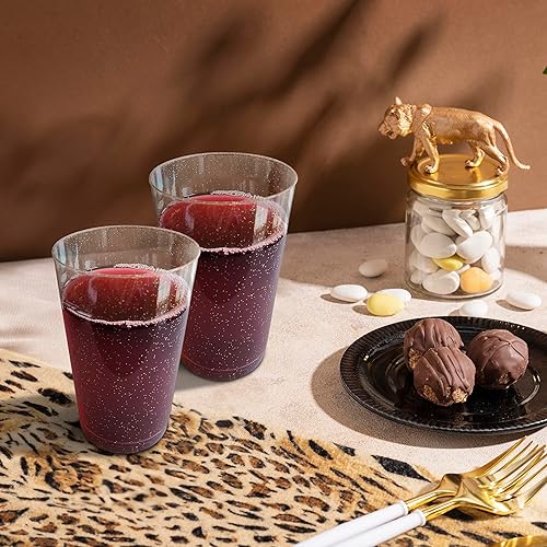 Miniatura 3 de R-kay Vasos de plástico con purpurina dorada de 14 onzas para fiestas, paquete de 50 vasos de plástico dorados, vasos desechables duros, vasos