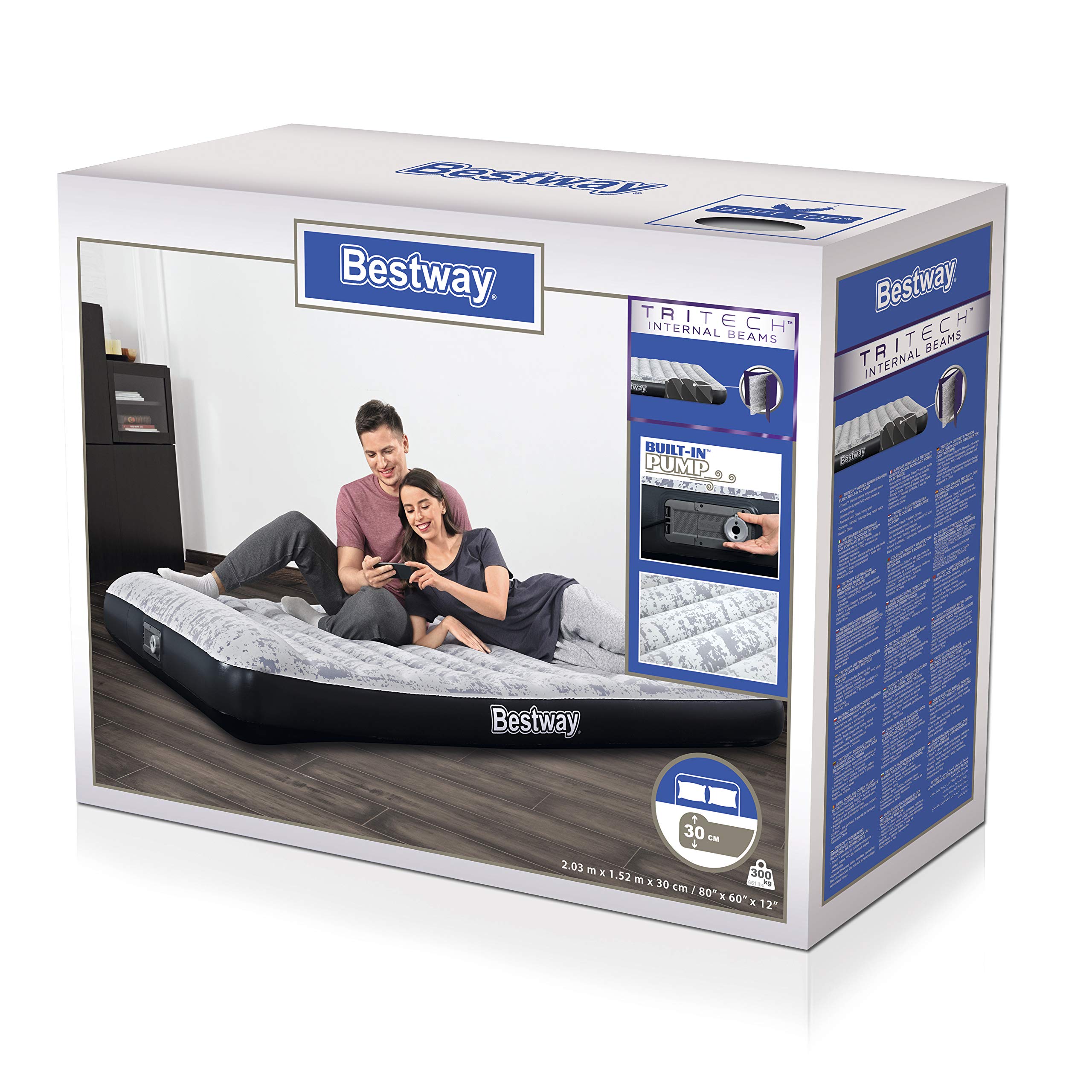 Bestway 67836 Materasso gonfiabile matrimoniale Fashion Flock Top da 2.03 m x 1.52 m x 12 m con pompa integrata
