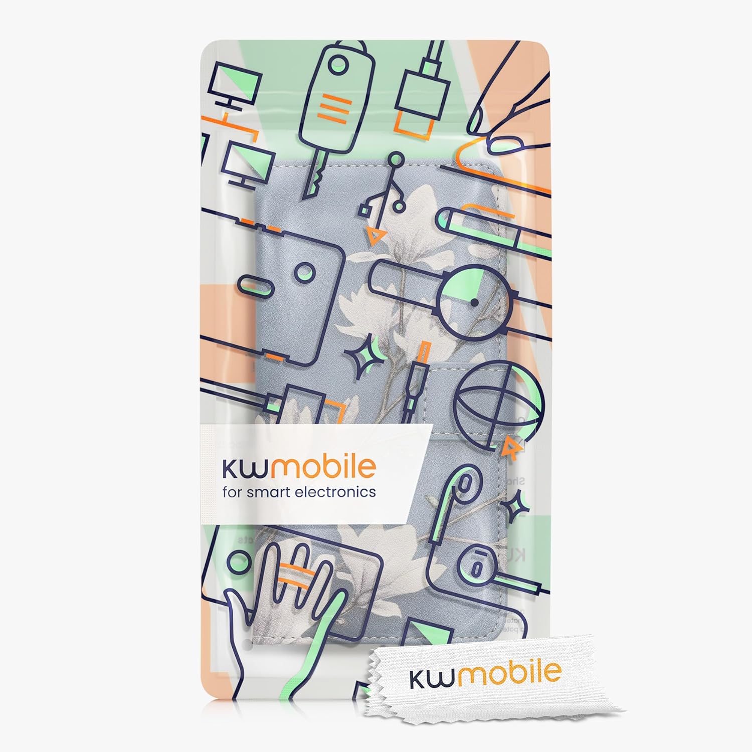 kwmobile Wallet Case Compatible with Google Pixel 7a Case for Phone - Magnolias Taupe/White/Blue Grey 8 81MORjGA5wL. AC SL1500