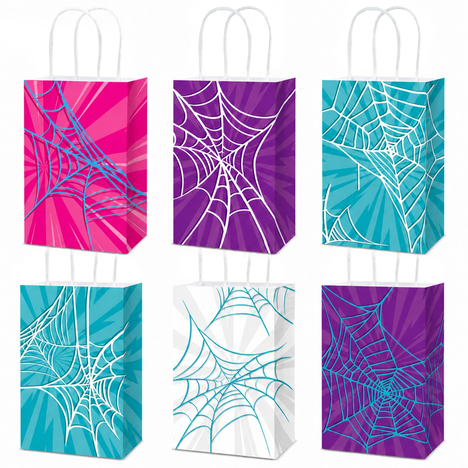 12Pcs Spider Party Favor Bags for Girls Spiderweb Themed Birthday Party Decorations Ghost Spiders Gift Bag with Handles Comic Heroes Goodie Bag for Spider Fans Kids Baby Shower Game Parties Favor