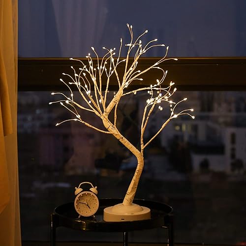 Miniatura 7 de Luz LED de árbol de abedul de mesa, árbol bonsái de 20 pulgadas, luz decorativa de hadas, árbol artificial, funciona con pilas, lámpara de ramita