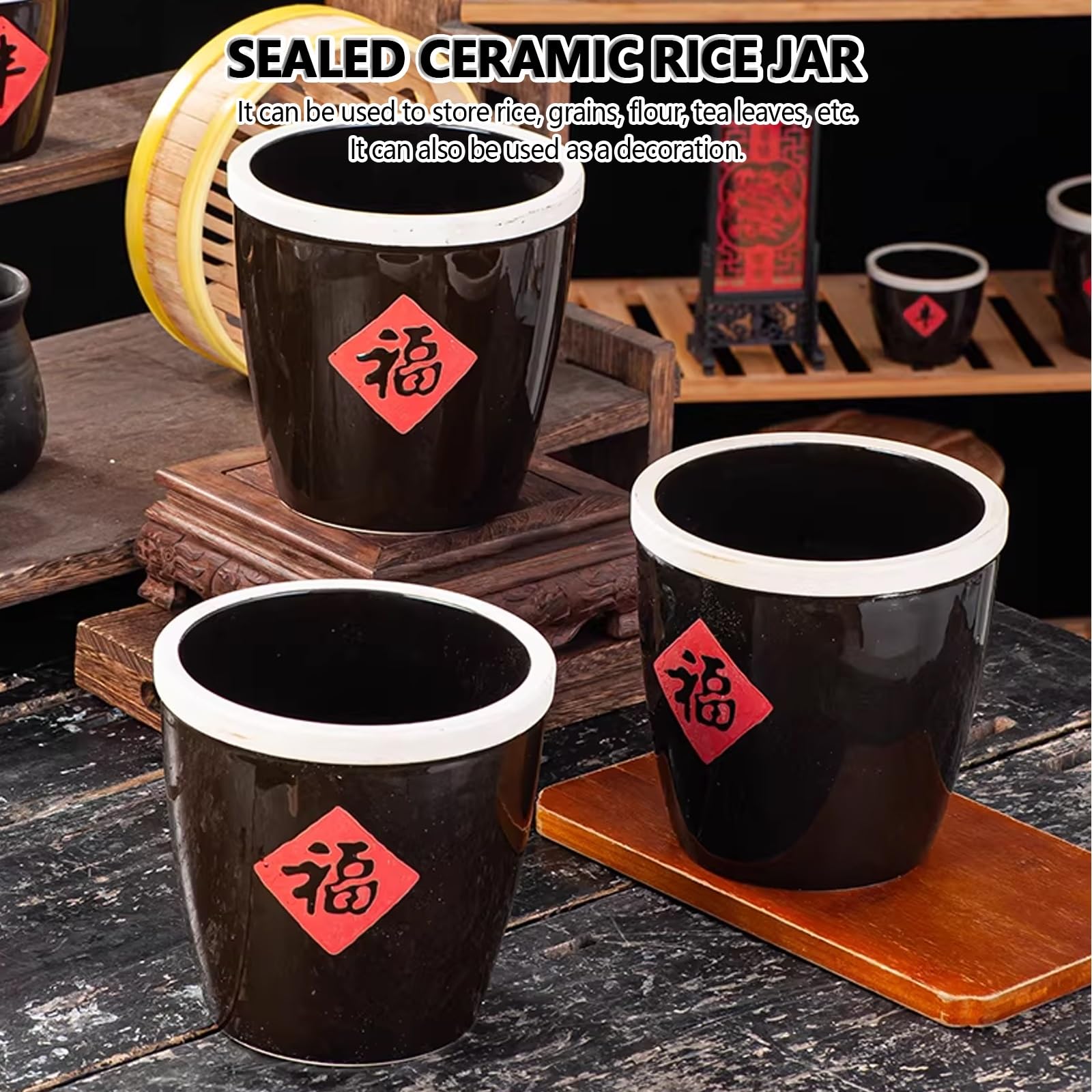 Barattoli ermetici in ceramica per alimenti, Dispenser per cereali con coperchio, Contenitore per riso di grande capacità, Secchiello per riso sigillato per la cucina, Ideale per cereali.