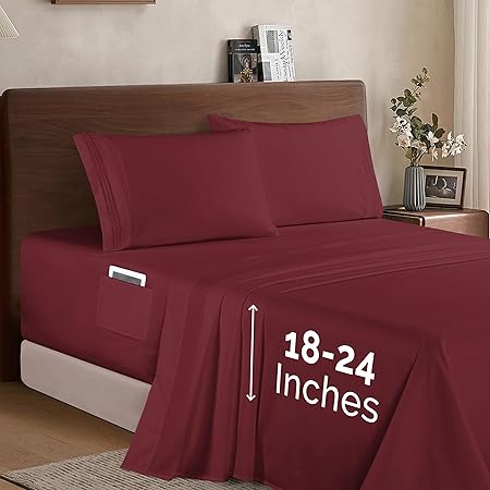 Elegant Comfort Luxury 1500 Premium Hotel Quality Microfiber 4-Piece Sheet Set - Soft, All Around Elastic 18-24 Inches Deep Fitted Sheet - Extra Deep Pocket Sheets, Twin/Twin XL, Burgundy