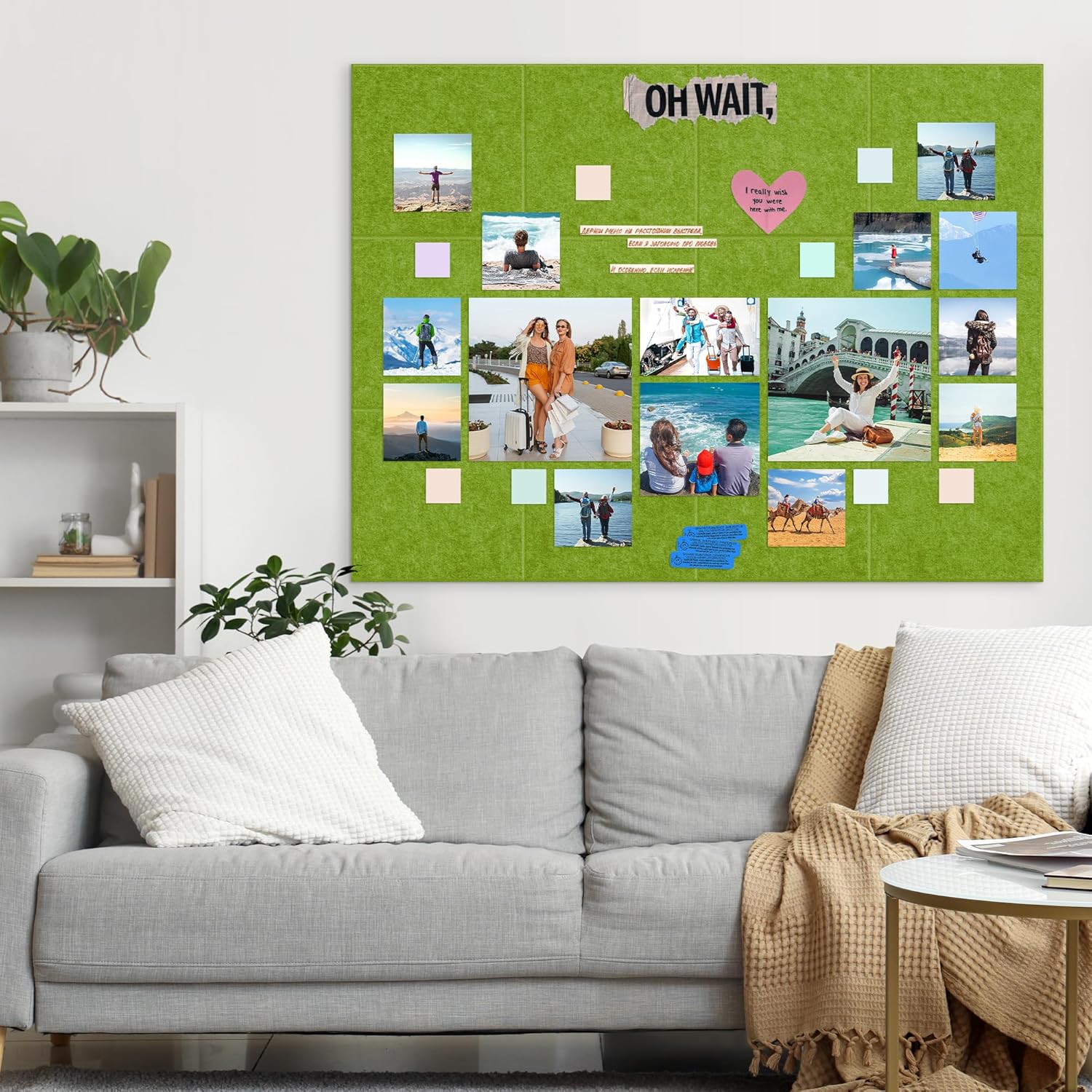 AKTOP Cork Board Bulletin Board 47"x35", 12 Pack Removable Felt Cork Board Tiles for Wall, Large Corkboard Notice Pin Board for Office, School & Home, 48 Safe Adhesive Tabs, 20 Push Pins, Grass Green