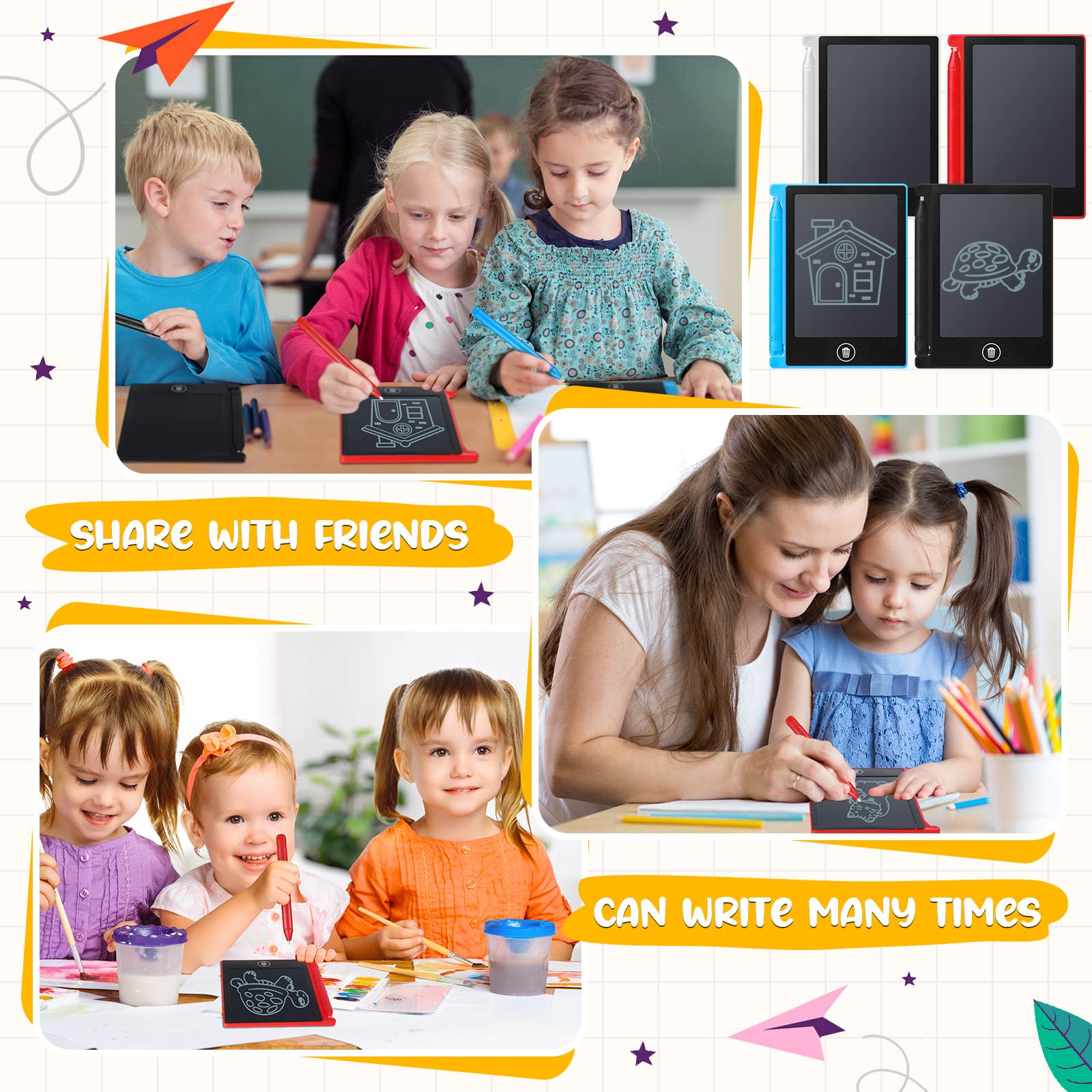 16 tabletas de escritura LCD de 4.5 pulgadas para niños, tablero electrónico de garabatos, tableta de dibujo colorida, almohadilla de escritura borrable a granel, regalo de aprendizaje 3