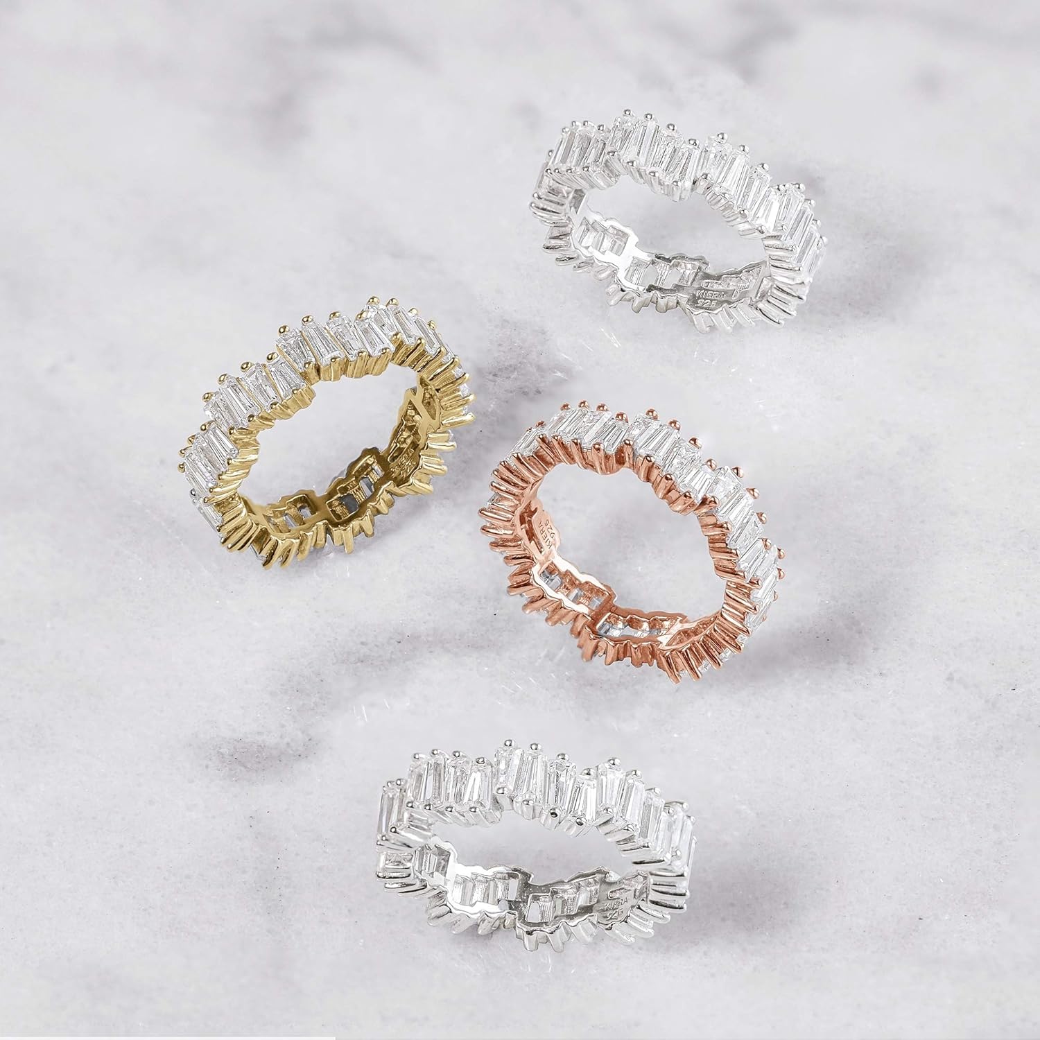 KIERA COUTURE 3.42 cttw White Baguette Cut Cubic Zirconia Sterling Silver Wavy Eternity Band Ring