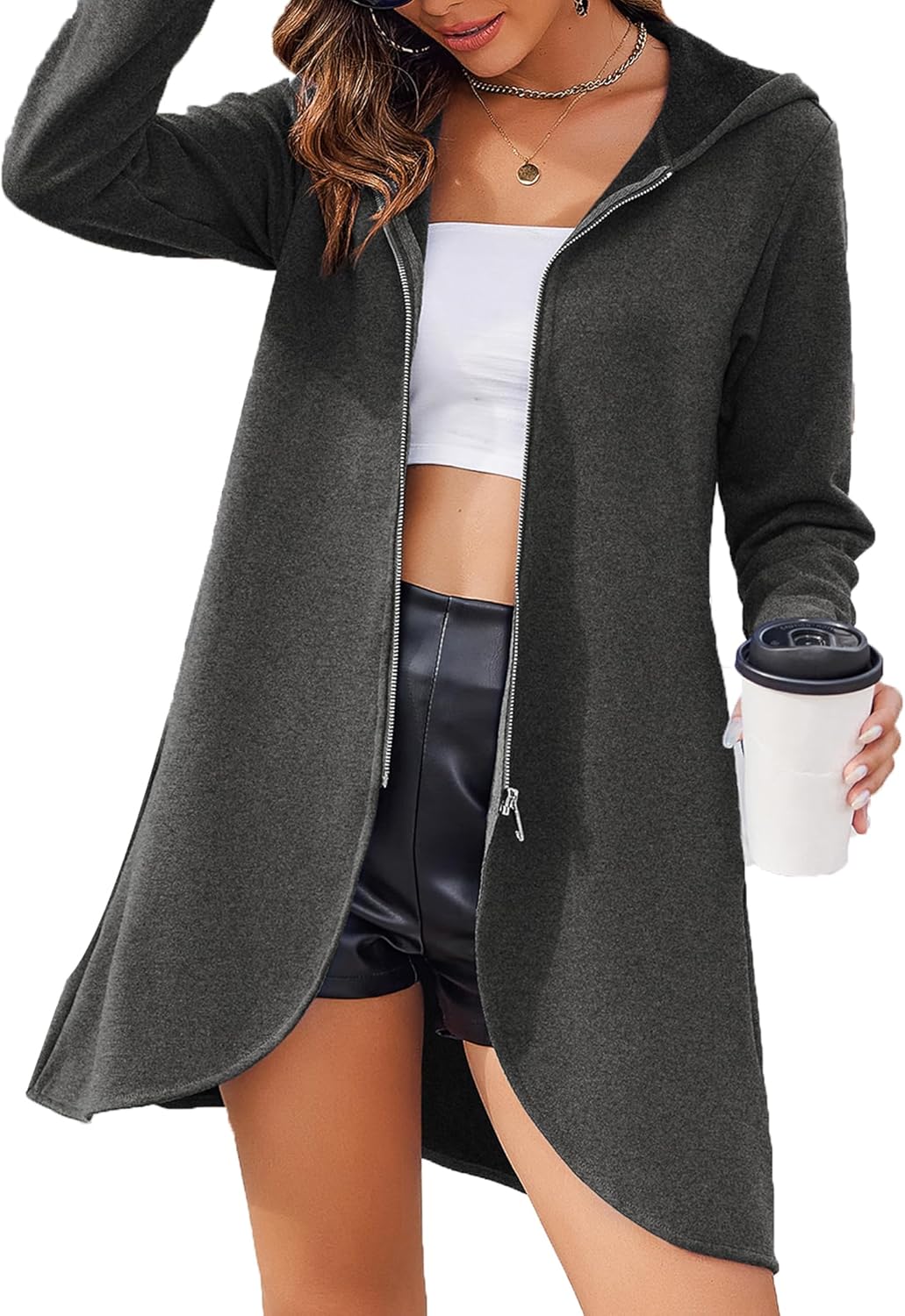 Zeagoo Women’s Long Zip Up Hoodie Lightweight Oversized Tunic Sweatshirt Open Front Cardigan Jacket with Pockets