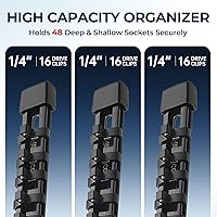 Vista 29 de Organizador de enchufes de 3 piezas, unidad de 3/8 pulgadas x 45 clips, soporte de enchufe de ABS resistente con tapas de extremo extraíbles, riel