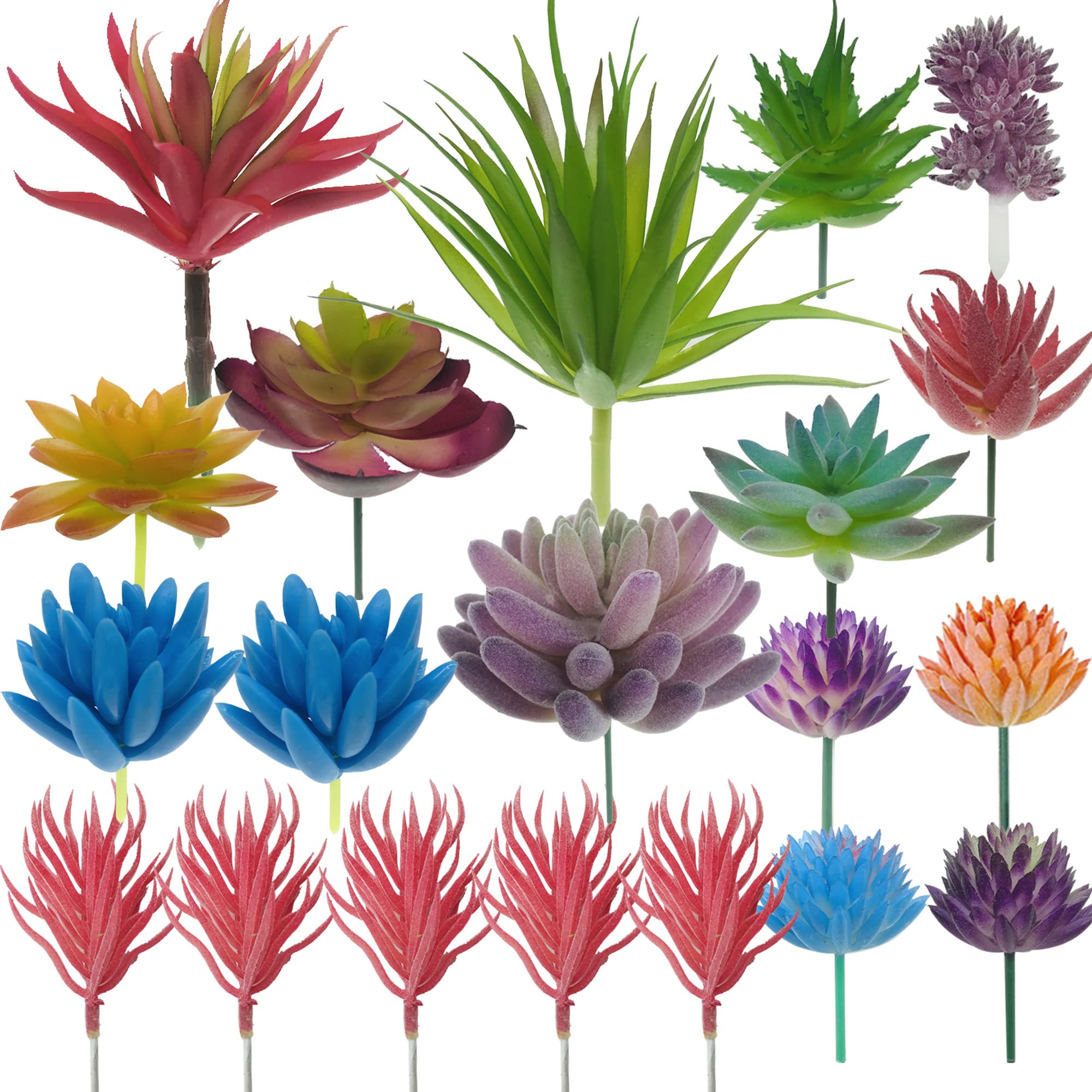 Woohome Multicolor B Artificial Succulents, 20 Pack Realistic Faux Succulents Mixed Colors Fake Succulents Fake Plants For Decoration, Diy Crafting Home Floral Garden Arrangement Office Decor,