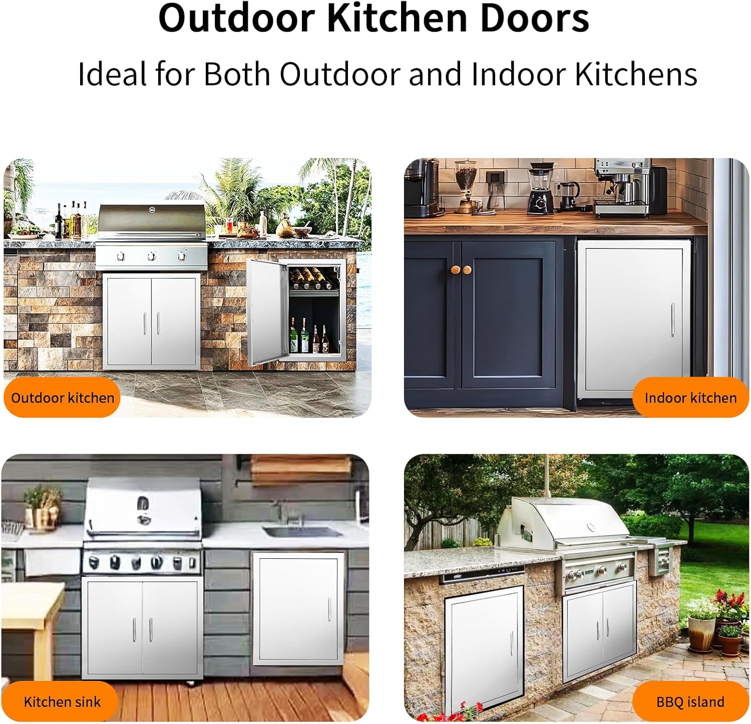 Outdoor Kitchen Doors - 17" x 24" Outdoor Kitchen Cabinets, Stainless Steel Doors for Outdoor Kitchens with Handles BBQ Access Door, for BBQ Island, Grilling Station, Outside Cabinet