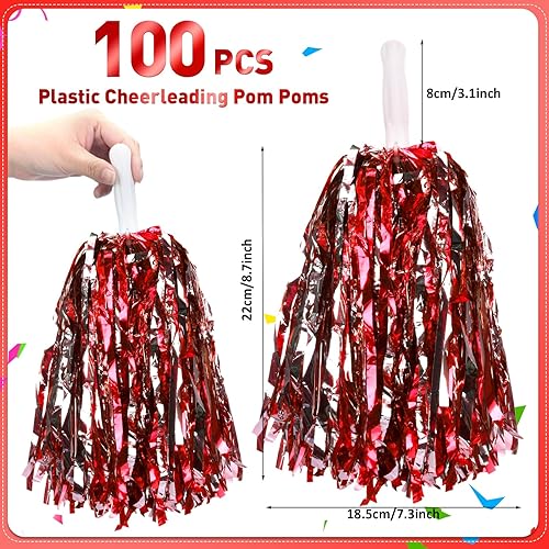 Miniatura 2 de Yunsailing Paquete de 100 pompones de animadora a granel para juego de fútbol, flores de mano de animadora de plástico con asa para deportes, baile,