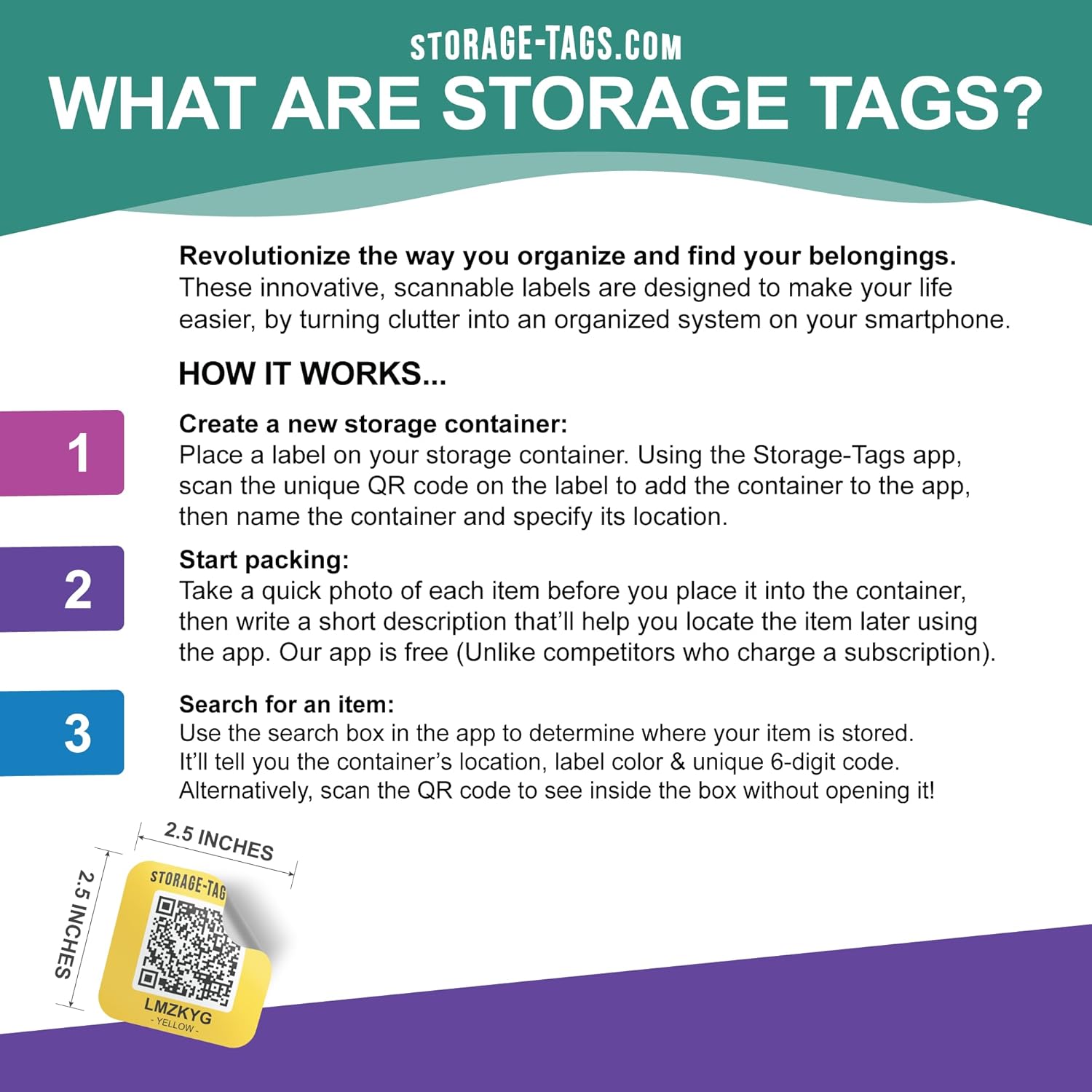 QR Code Storage Tags (Multicolored) - Smart Stickers - Tracking Labels for Totes - Scan Storage Bins & Containers - Moving House - Track Inventory - Android and iOS App - Pack of 60 thumbnail