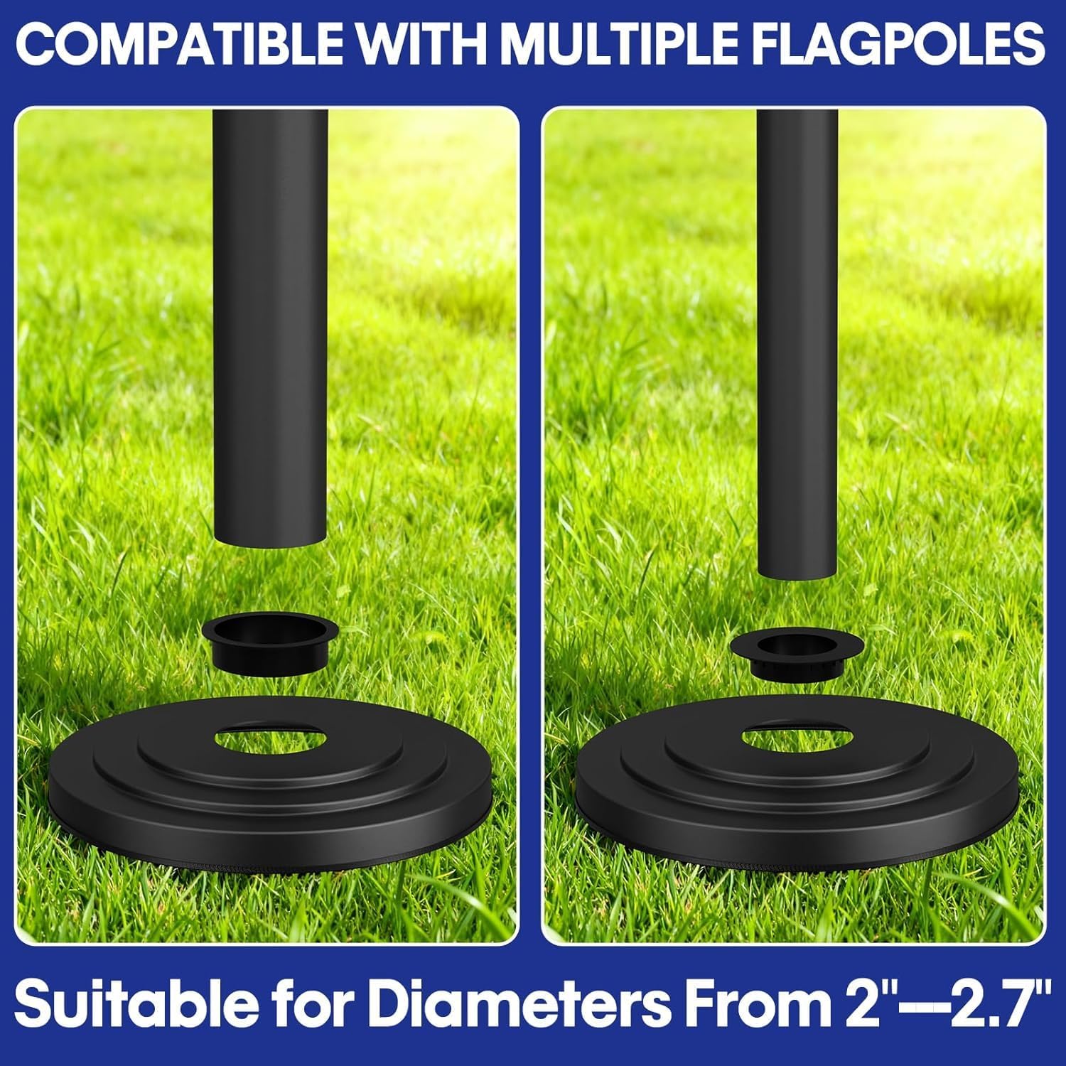 Flag Pole Flash Collar Base,Fits All Flagpoles Under 2.9" in Diameter,Flagpole Decoration Collar Base for Outside House,Flag Pole Accessories (Black)