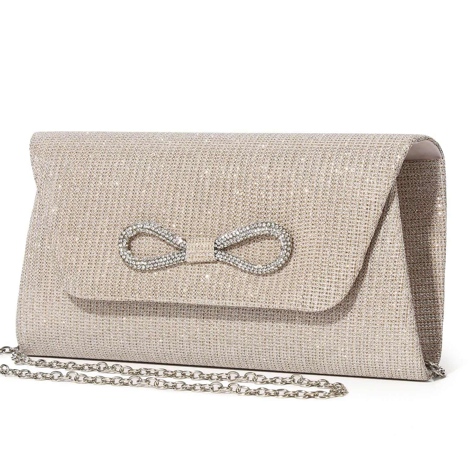 DETARAWomen Evening Bags Glitter Sequins Clutch Purses for Women Shiny Crystal Bow Flap Formal Wedding Party Prom Purse