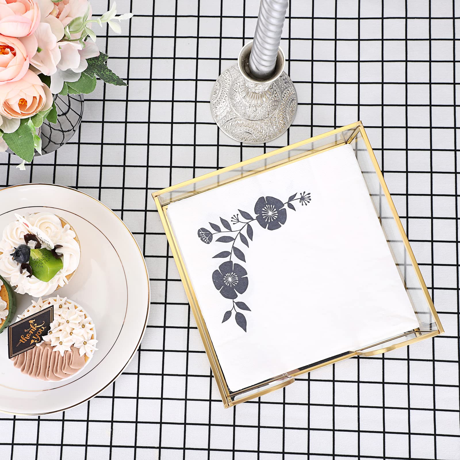 Sumnacon Square Glass Napkin Holder - Stylish Gold Luncheon Napkin Holder for Dining Table Countertop Kitchen, Decorative Napkin Holder Basket for Picnic Wedding Party Restaurant Office Hotel