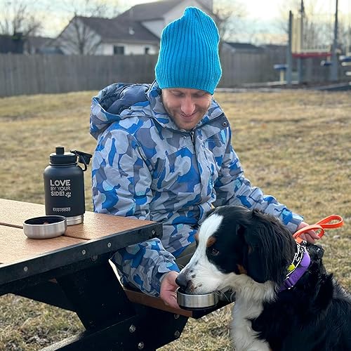 Miniatura 5 de Botella de agua portátil para perros con dispensador de cuencos y dispensador de alimentos, acero inoxidable, cuencos desmontables para mascotas,