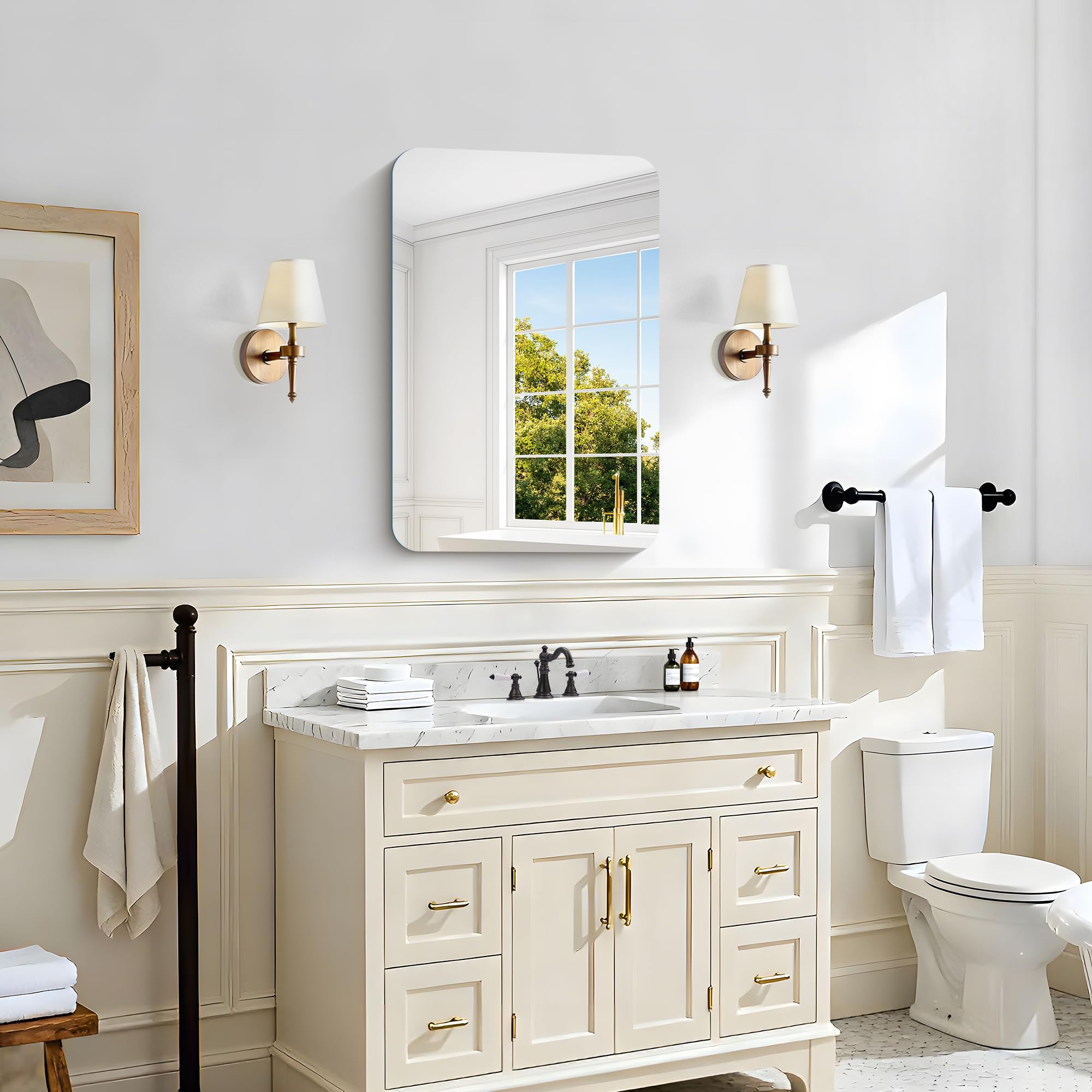 KOCUUY Espejo de baño Rectangular sin Marco, Espejo de Pared de 40 x 60 cm, Espejo con Cristal irrompible, reflexión HD, Esquinas Redondeadas,Adecuado para baños, dormitorios o vestidores.