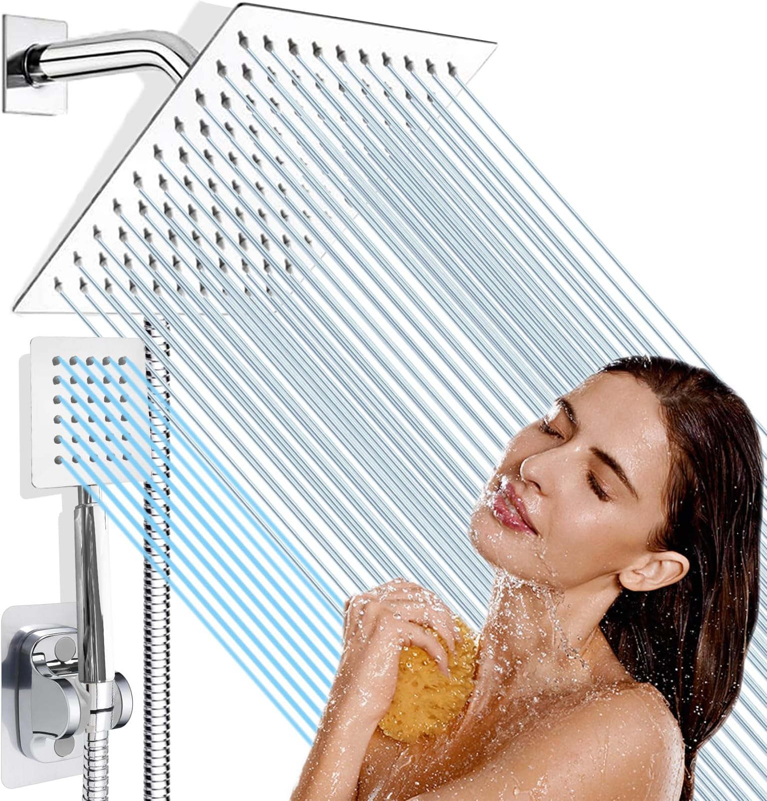 High Pressure 6'' Rainfall Shower Head with Handheld Combo, Wosaisius All Met...