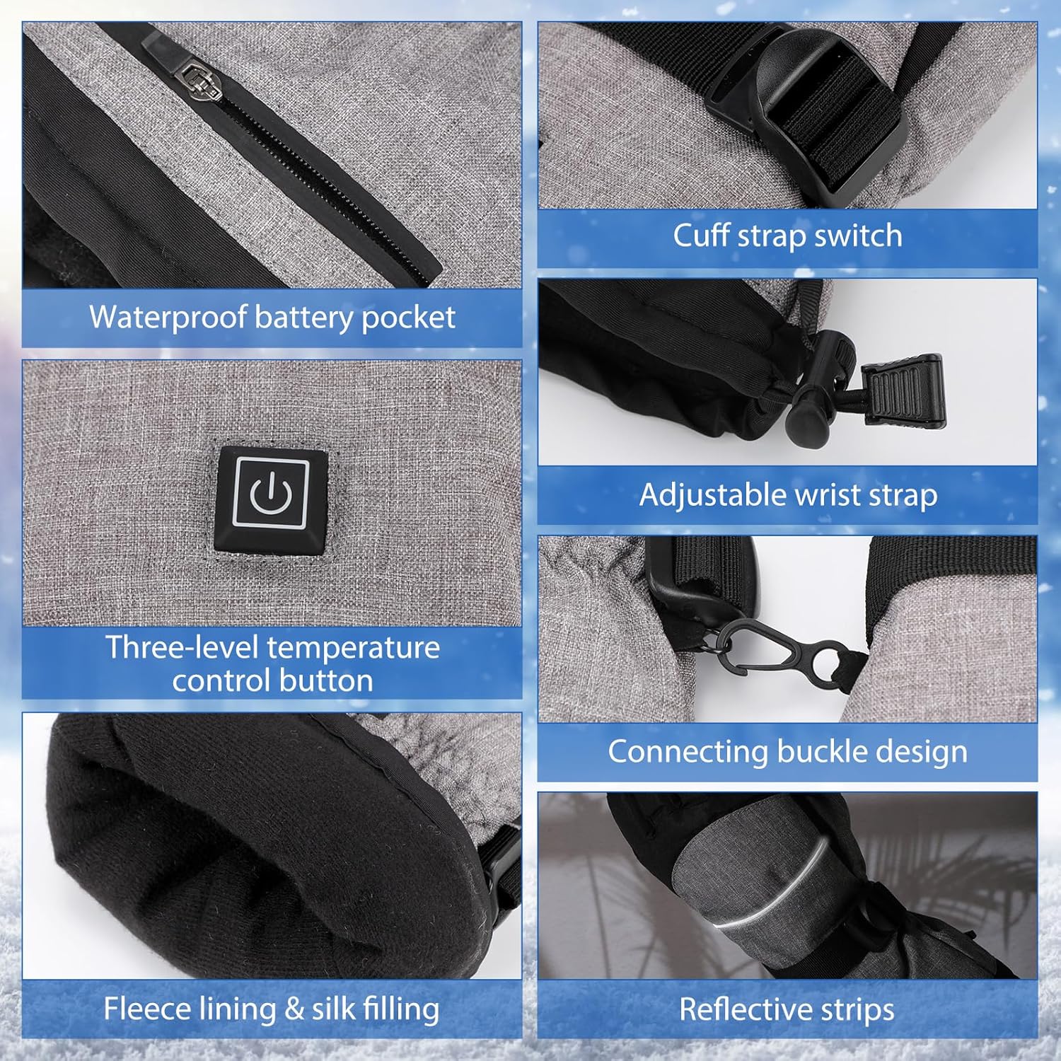 2 Pairs Heated Gloves, 3 Heating Level Battery Operated Electric Gloves for Women Men, Full Touchscreen Waterproof Heating Hand Warmer Unisex for Winter Outdoor Skiing Hiking Hunting Cycling - Image 5