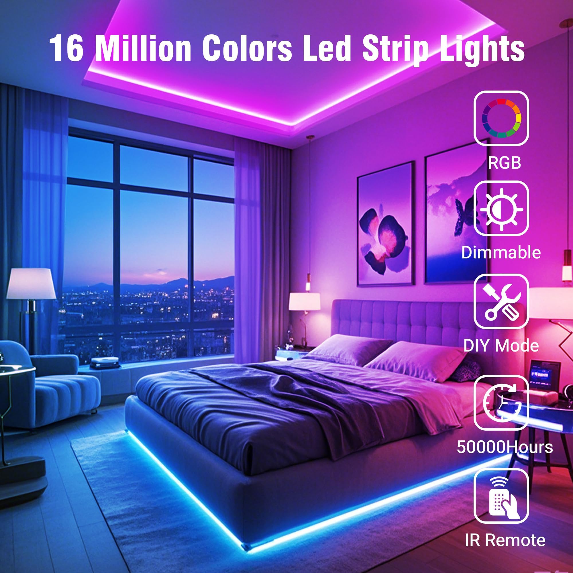 VOLIVO - Striscia di luci LED da 30,5 m per camera da letto, kit di strisce LED che cambiano colore con 24 tasti a distanza IR e controllo app intelligente, illuminazione di sincronizzazione
