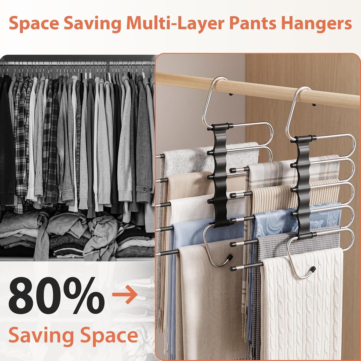 Pants Hangers Space Saving 5 Tier Jeans Hanger for Closet 4 Pack