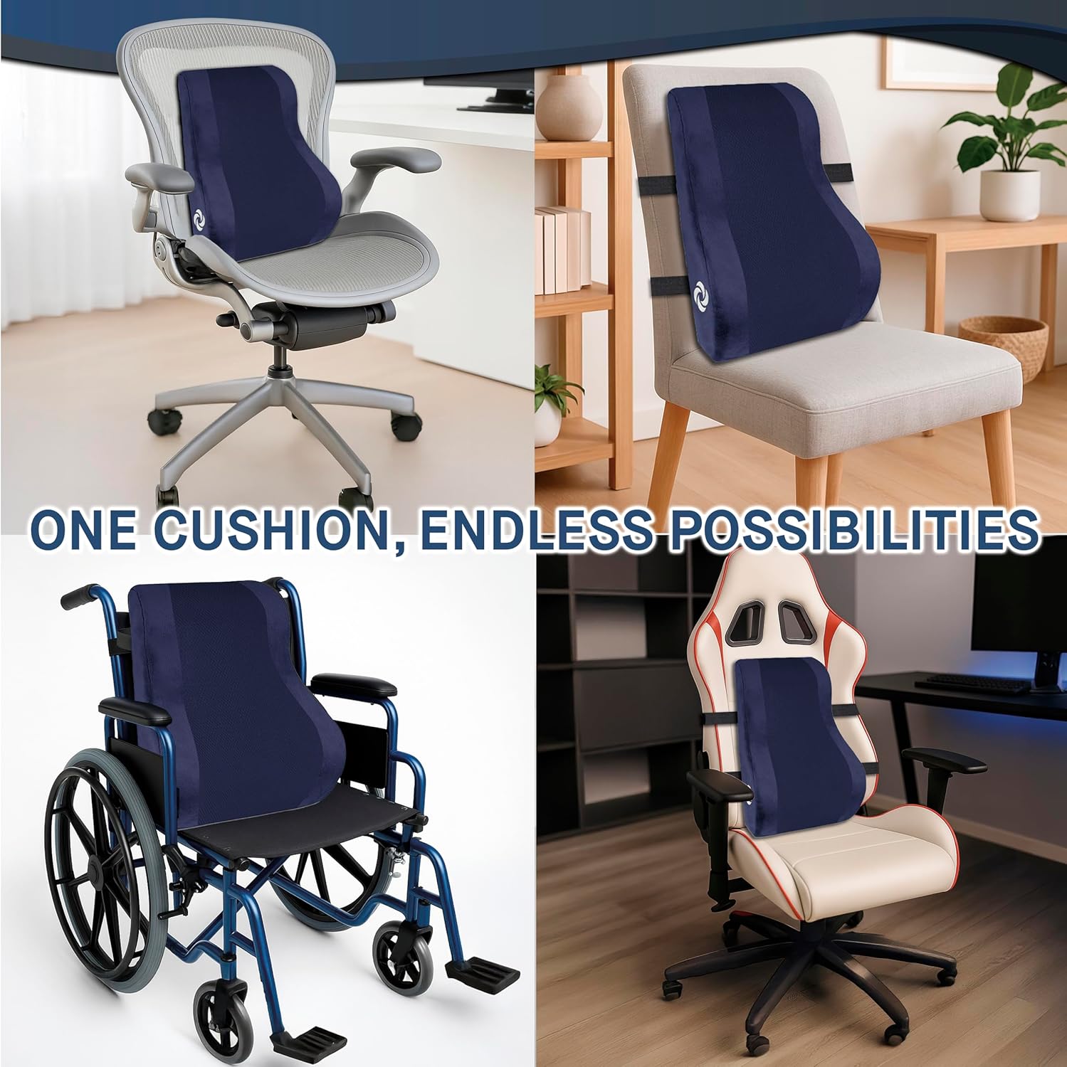 Samsonite Ergonomic Lumbar Support Pillow for Office Chair and Car Seat - Memory Foam Back Support Lumbar Pillow, Premium Cushion Chair Support for Lower Back Pain Relief and Versatile Use (Navy) - Image 9