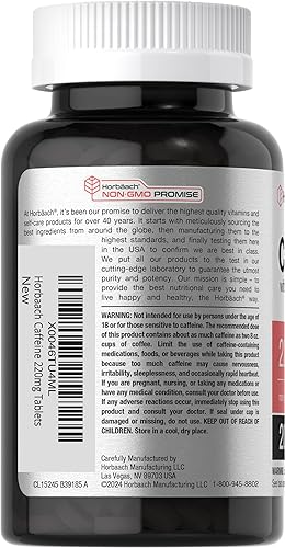 Miniatura 3 de Horbäach Píldoras de cafeína de 200 mg  con té verde  200 tabletas  Vegetarianas, sin OMG y sin gluten