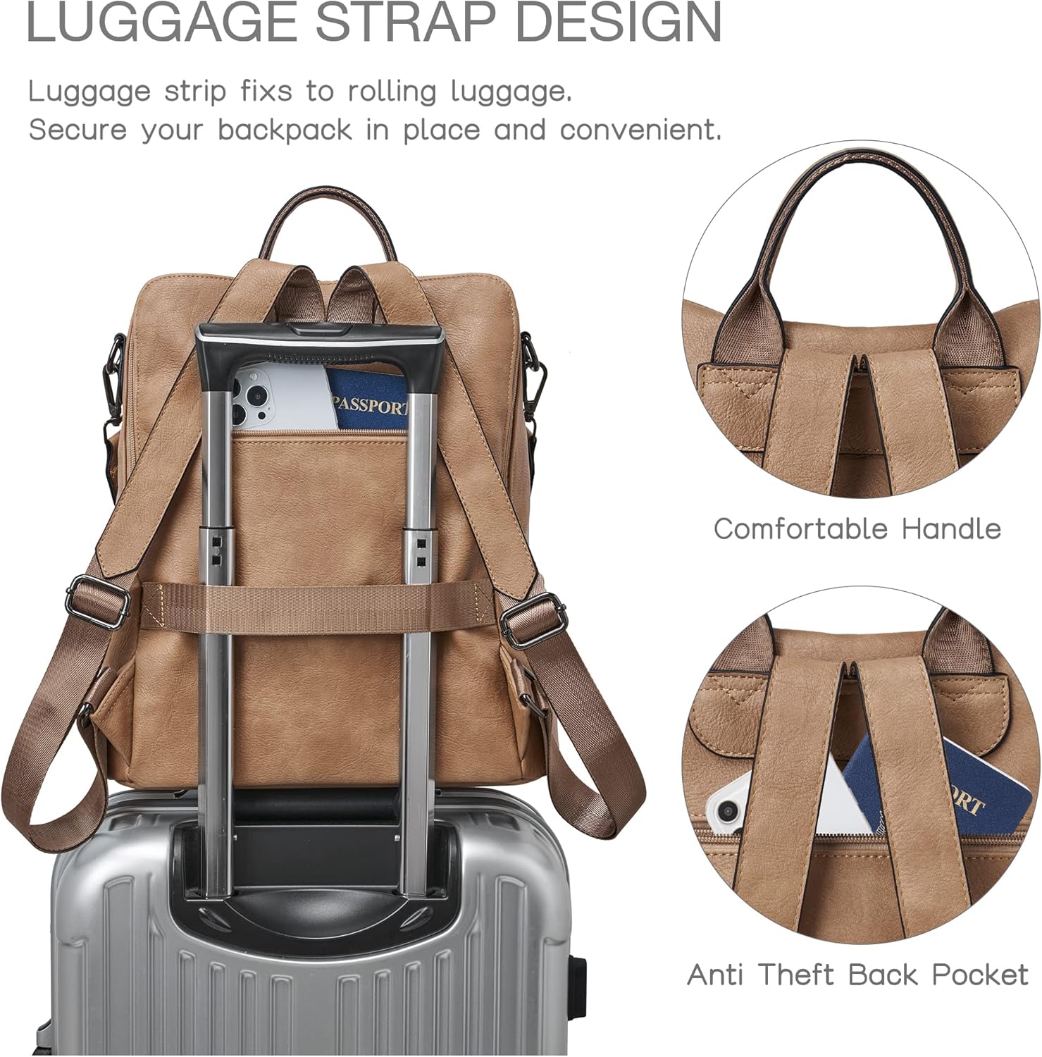 Shrrie Backpack Purse for Women Leather Backpack Fashion Designer Travel Backpack Convertible Shoulder Bag - Image 2