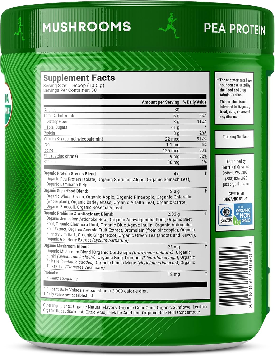 Juce SG7 Sport Greens Powder Supplement | Organic Plant Based Protein | Green Juice Powder | Probiotics | Mushrooms | Mixed Berry Flavor | 30 Servings | By Terra Kai Organics - Image 4