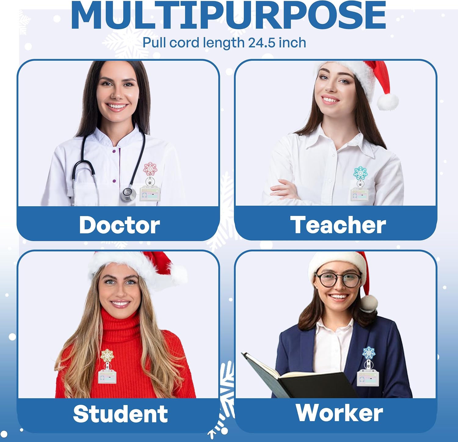 Winter Badge Reel Cute Retractable Badge Reel with King Ring Snowflake Badge Reels Id Name Badge Holder with Alligator Clip for Office Nurses Doctors (Snowflake) - Image 7