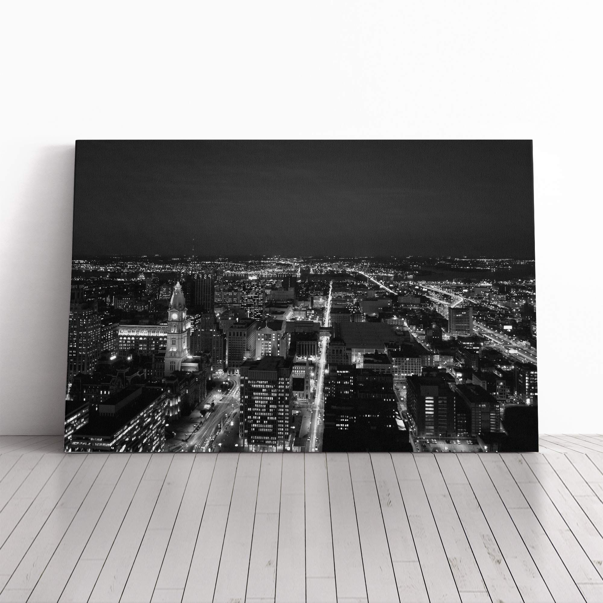 Philadelphia Pennsylvania City Skyline USA Canvas Print | Gallery Wrapped 30mm Frame Wall Art | 24x16 inches | Ready to Hang | Modern Cityscape Picture | Living Room Bedroom Lounge Office