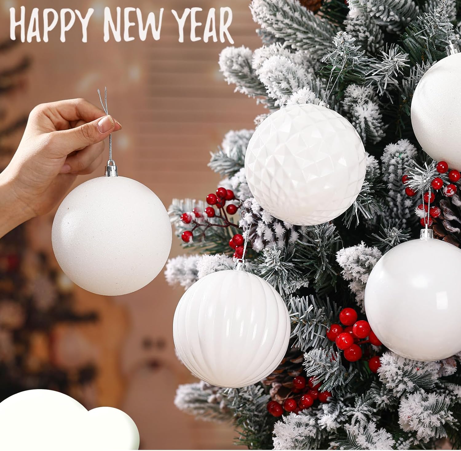 Duraaamo 8 Pcs 4" Christmas Ball Ornaments Large Shatterproof Christmas Decorations Hanging Large Size Xmas Ornaments Tree Balls for Xmas Holiday Party Wedding Decor(White)