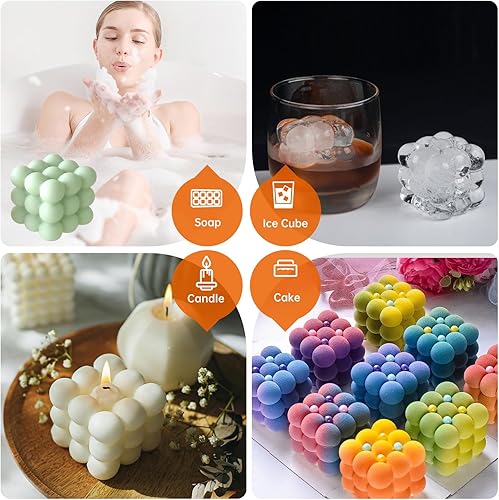 Miniatura 7 de Molde de vela de burbujas 3D  Moldes de jabón de silicona de Navidad de 6 cavidades, molde para pastel de mousse, velas de cera de soja, cubos de