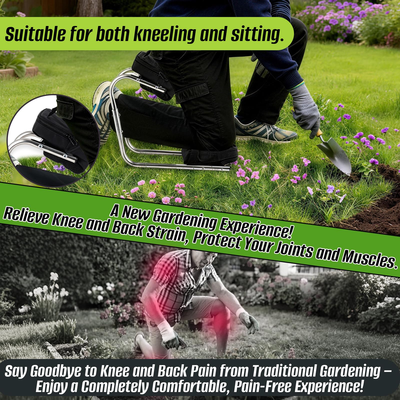 Siège-Genou, Repose-Genoux de Jardin avec Fonction Assise, protège Les Genoux, supporte Jusqu’à 200 kg, idéal pour Le Jardinage, Les travaux de Construction et Les usages Professionnels