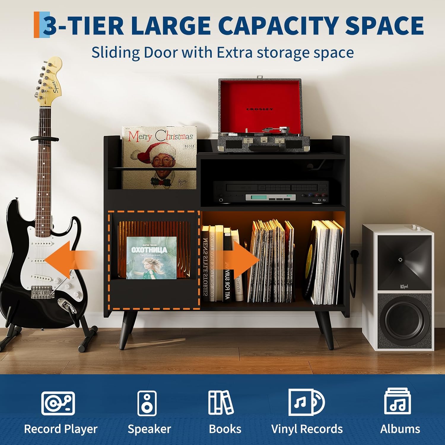 Close-up of the integrated charging station with AC outlets and USB ports