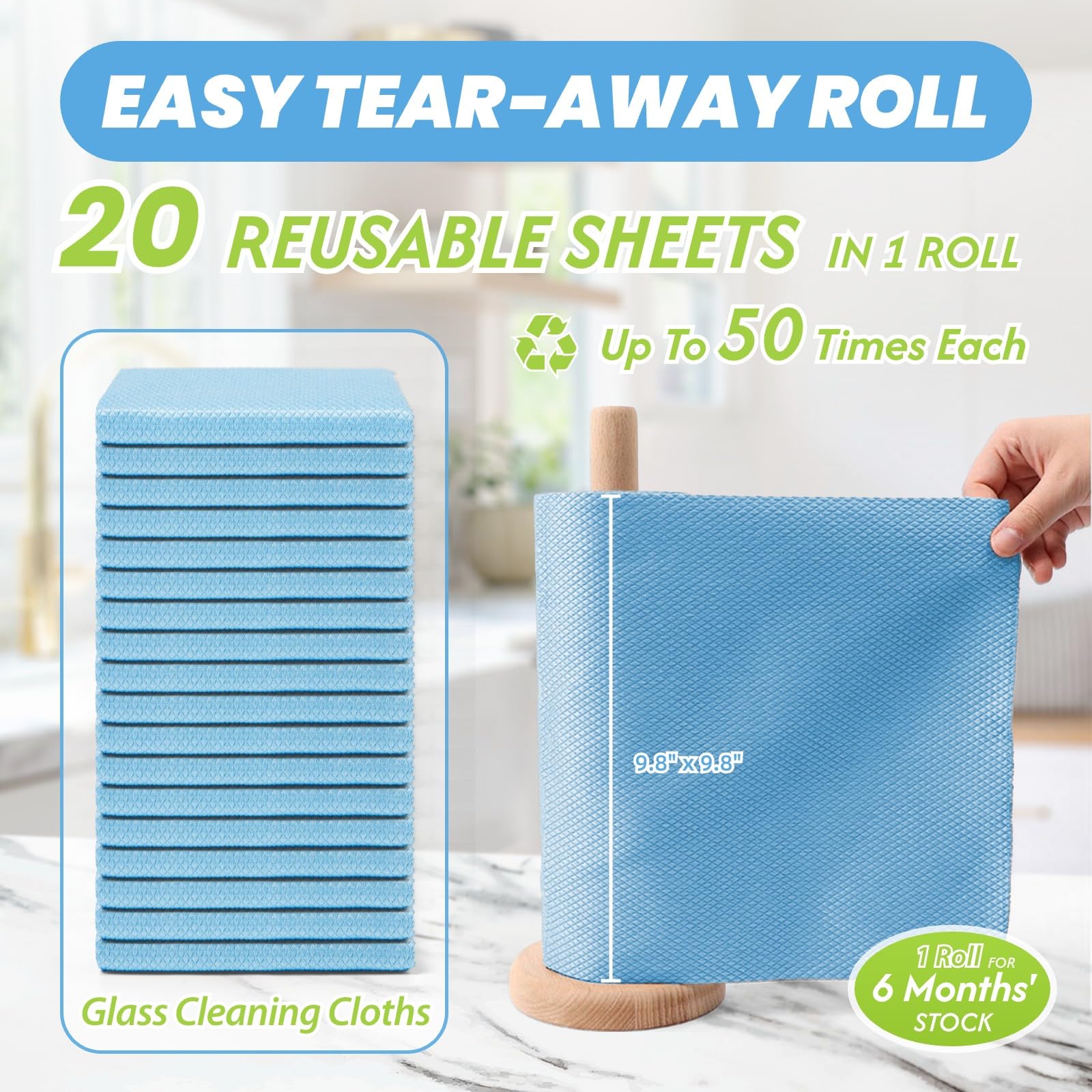 Phafaloop 20 Sheets Microfiber Glass Cleaning Cloth Roll, Fish Scale Streak Free Magic Lint Free Cloth, Window Cleaning Cloths, Shiny Wipes, Cleaning Rags for Glasses, Stainless Steel, Car Mirror