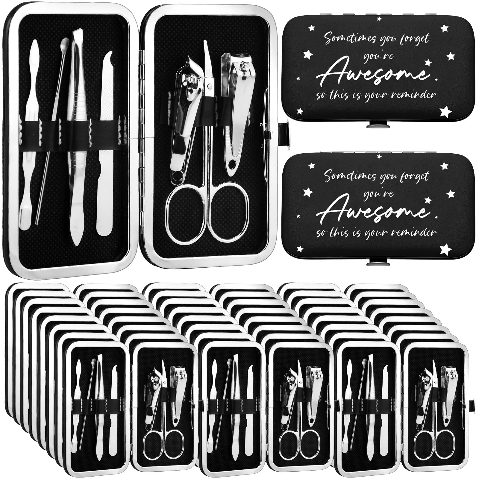 Lanties 24 Set Manicure Kit Bulk Steel Nail Clippers 7 in 1 Stainless Grooming Nail Kit Christmas Appreciation Gift Bulk Professional Pedicure Tool