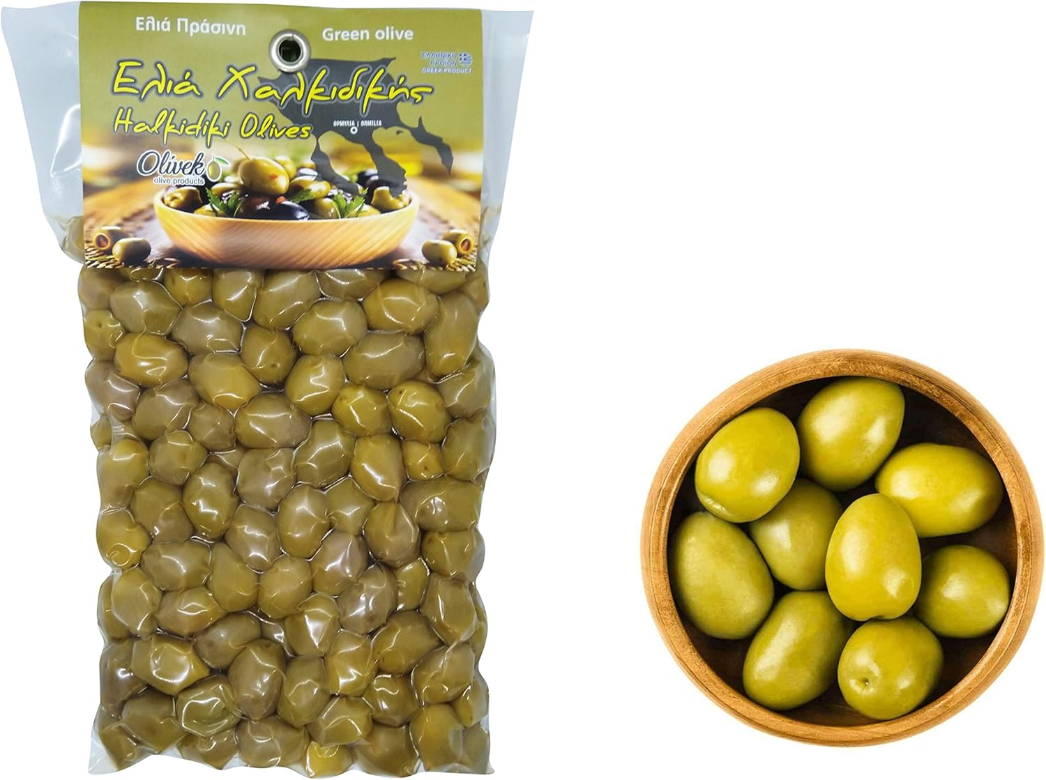 Greek Green Olives 1kg VacuumSealed Traditional Chalkidiki Variety