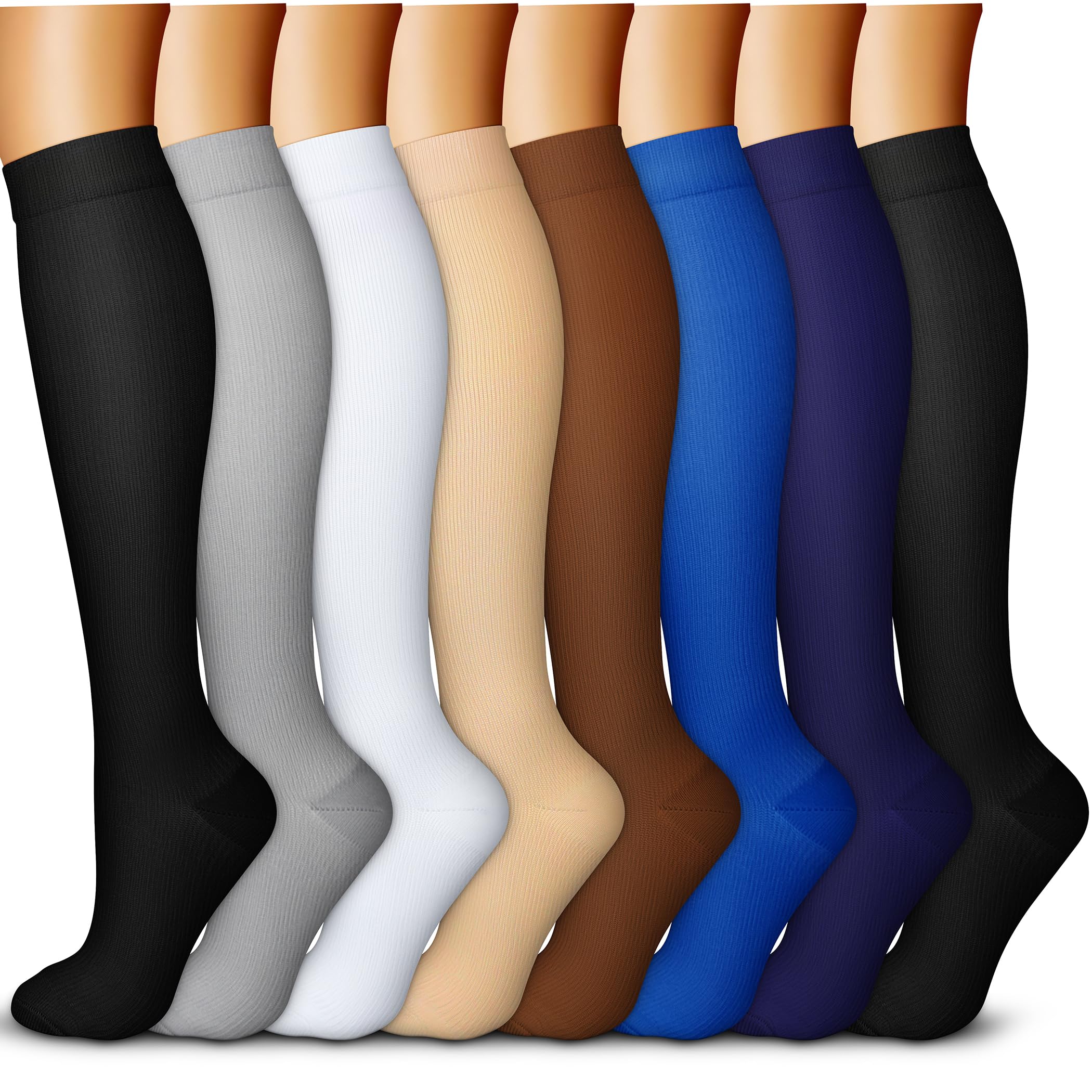 QUXIANG Copper Compression Socks for Women & Men Circulation (8 Pairs) - Best for Running Athletic Cycling - 15-20 mmHg