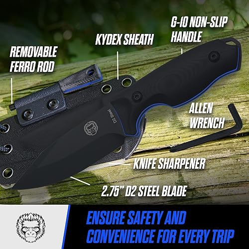 Miniatura 5 de Cuchillo de supervivencia  Cuchillo de cuello Bushcraft para hombre, juego de regalo de hoja fija ambidiestra, funda Kydex y varilla ferro  hoja EDC
