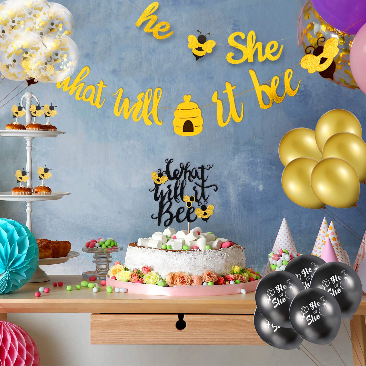 23 Pieces What It Bee Gender Reveal Party Decorations Set He or She